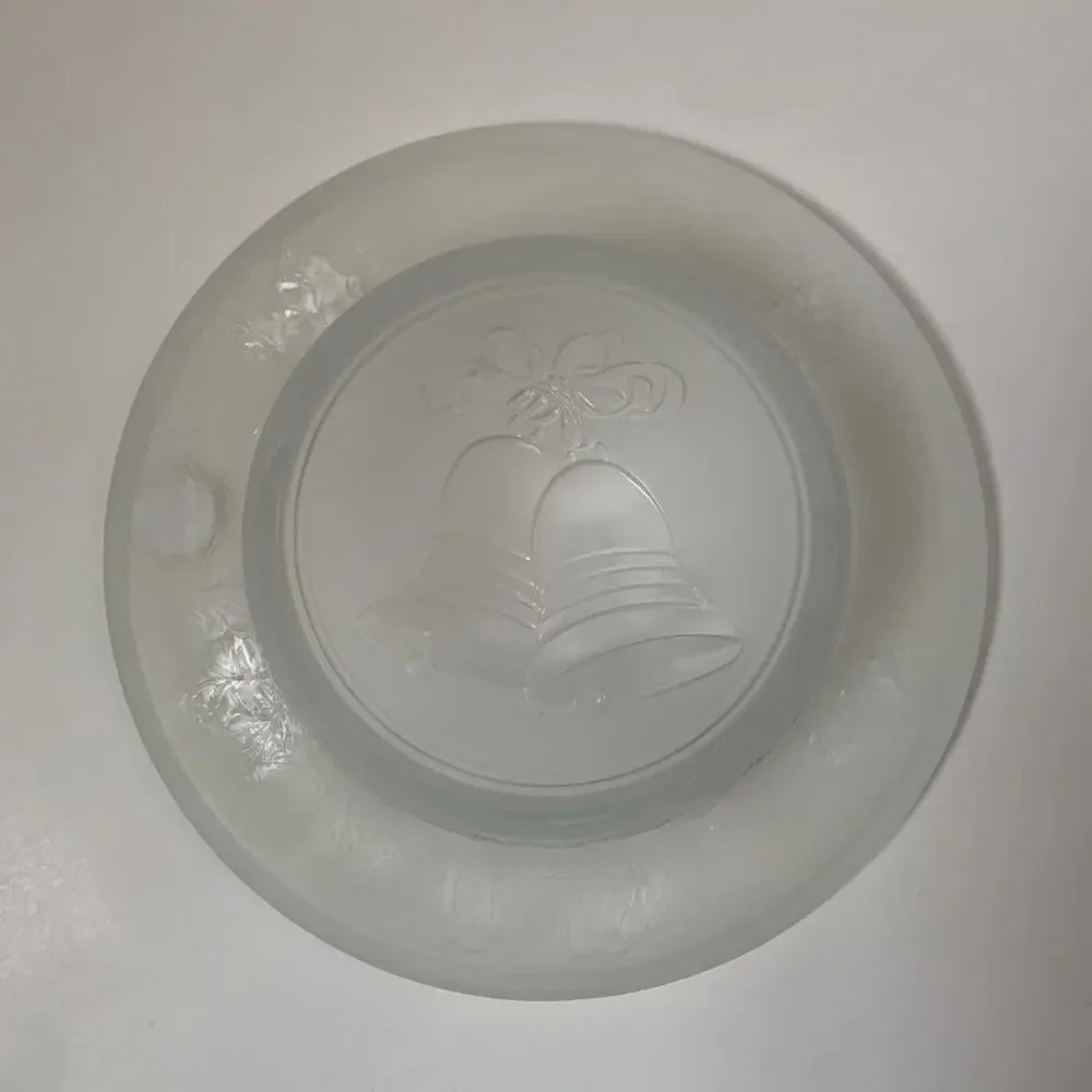 Vintage Celebrations Crystal Clear Frosted Plate Season Greetings Candle Dish 8